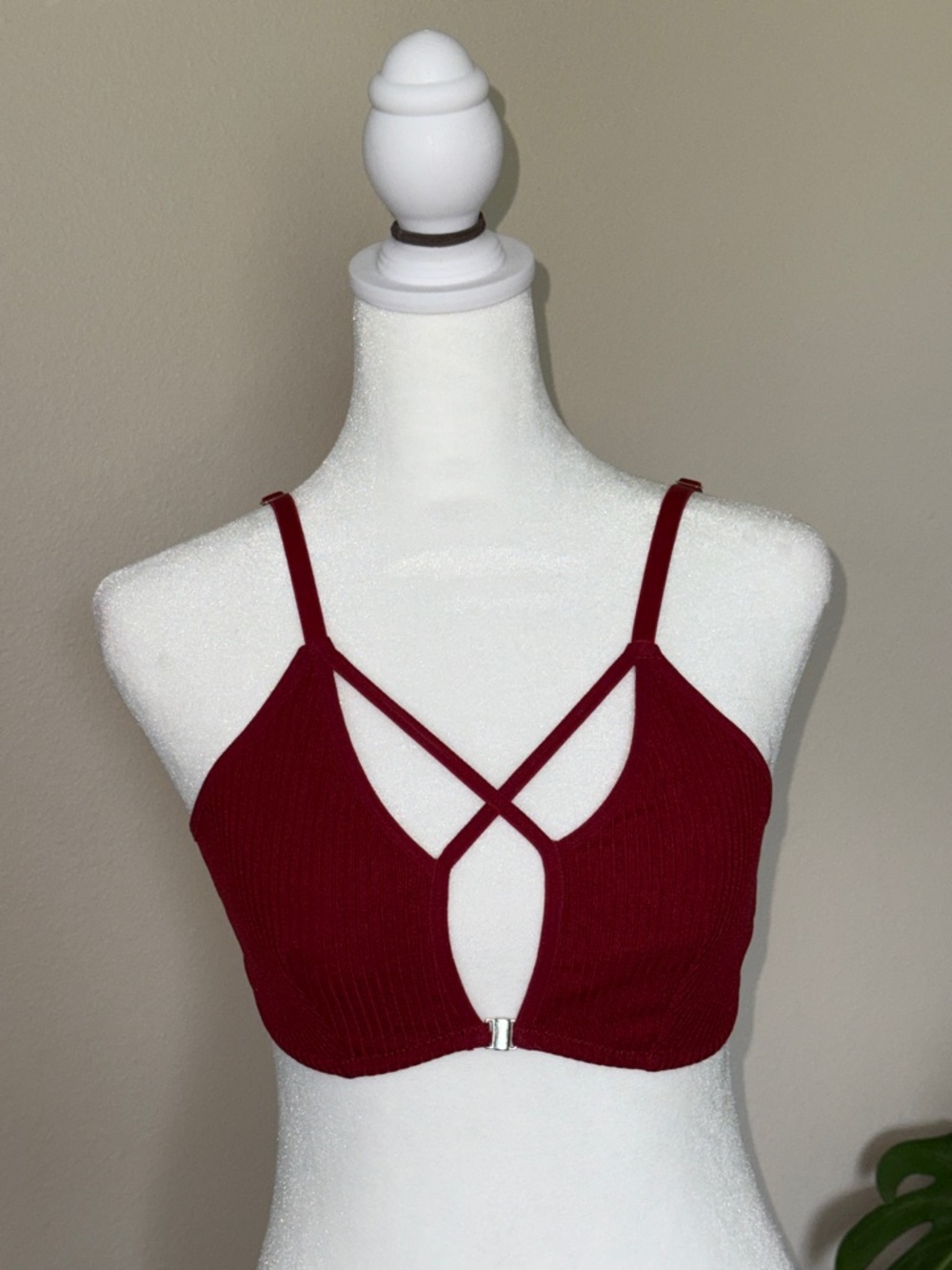Women's Strappy Bralette - Crimson Red, Large